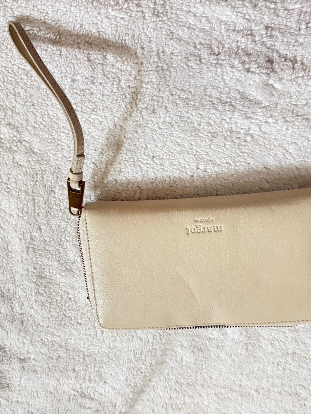 Margot Cream Leather Wristlet Clutch